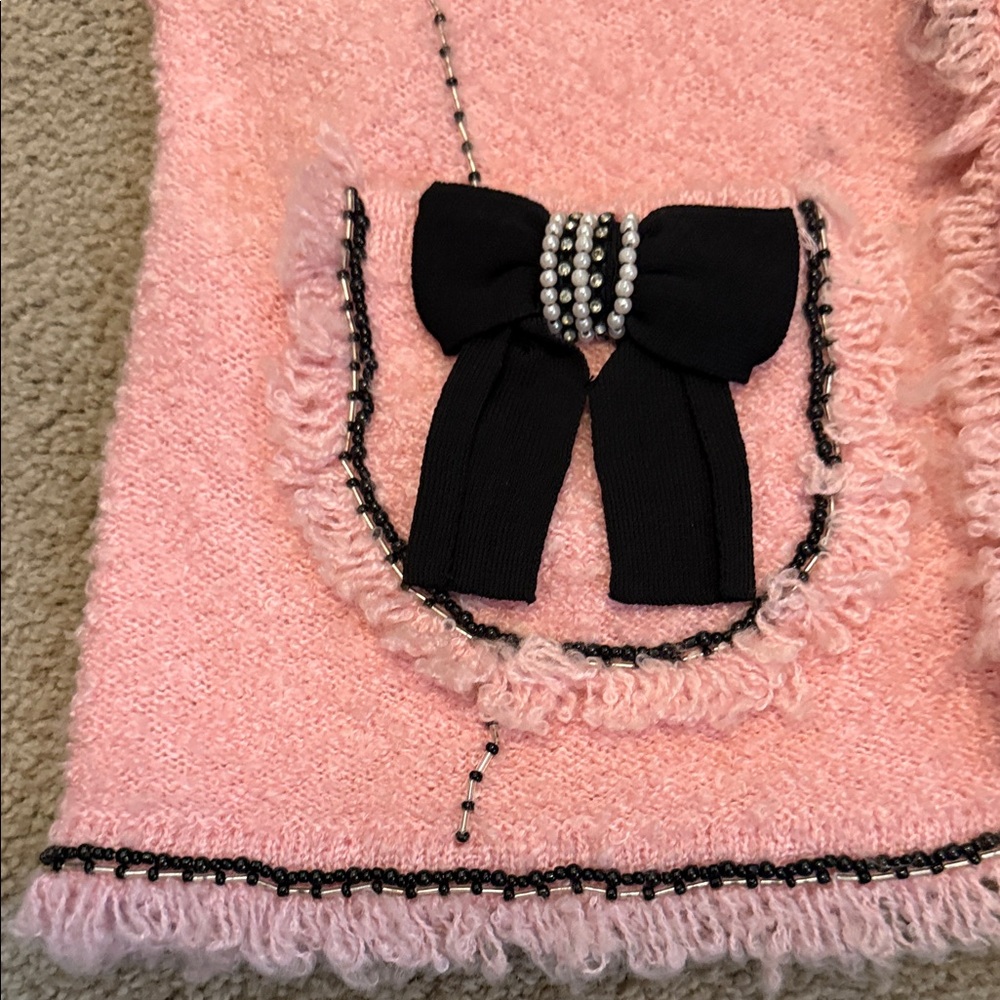 Berek Coquette Pink Knit 90’s Vintage Sweater Jacket with Bows - Picture 4 of 16